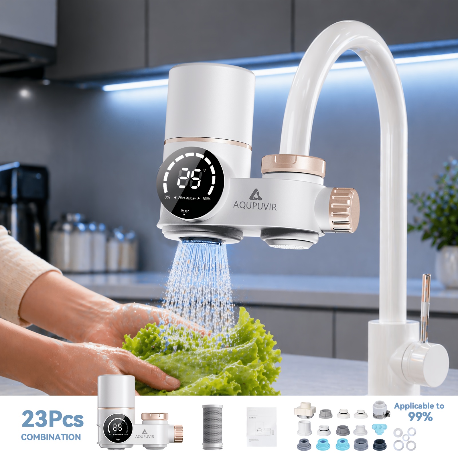 faucet mount water filtration 264 gallons water faucet mount filtration system dual head switching with water temperature and life   for tap water reduces lead     23psc combination