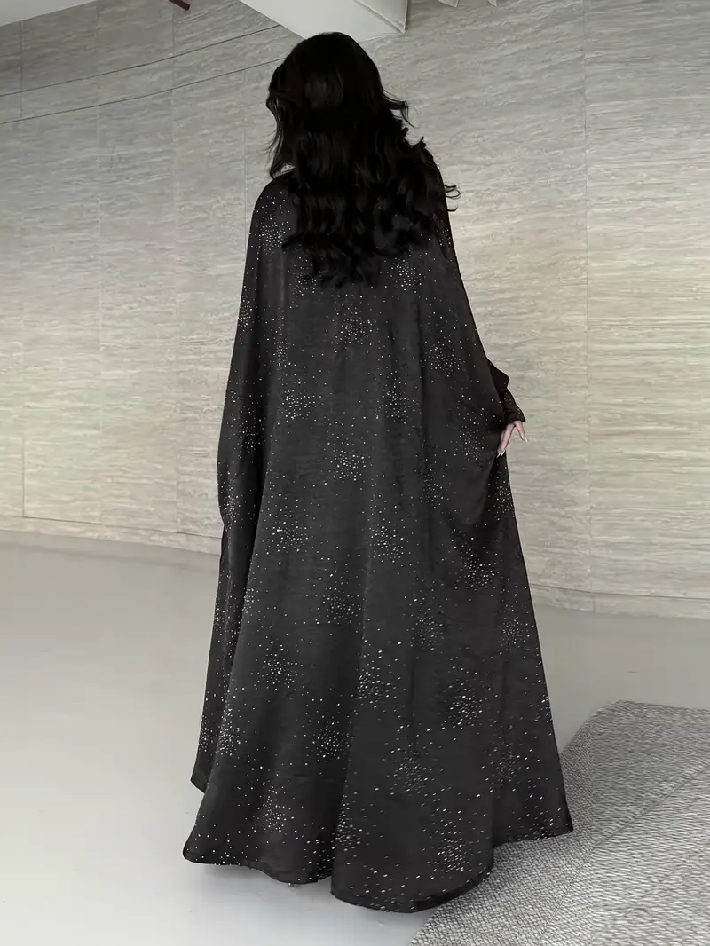 elegant long sleeve abaya dress with sparkling shoulder sequins modest muslim womens burgundy traditional robe floor length non stretch fabric for spring summer hand clean muslim dress Product details 14