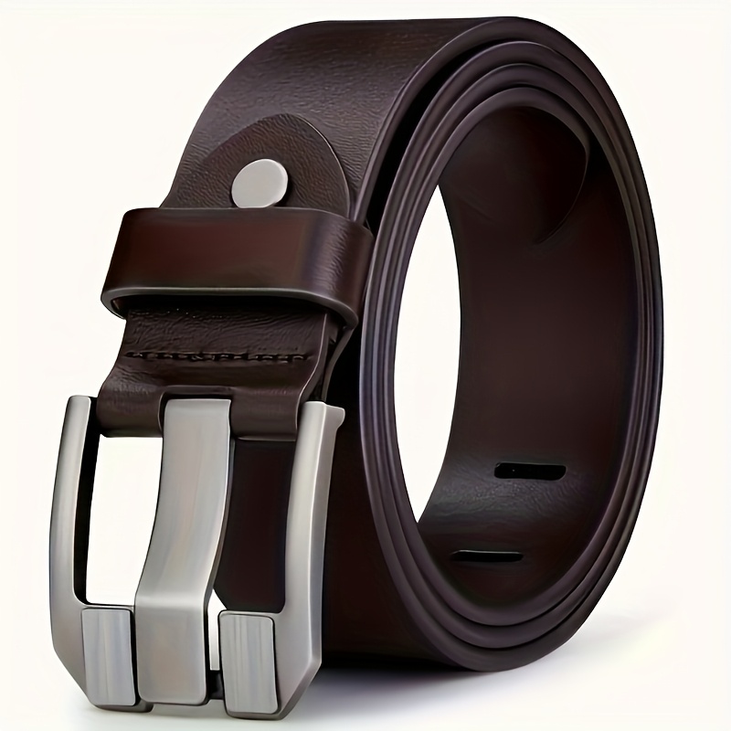 Brown Leather Belt with Square Buckle Retro Style