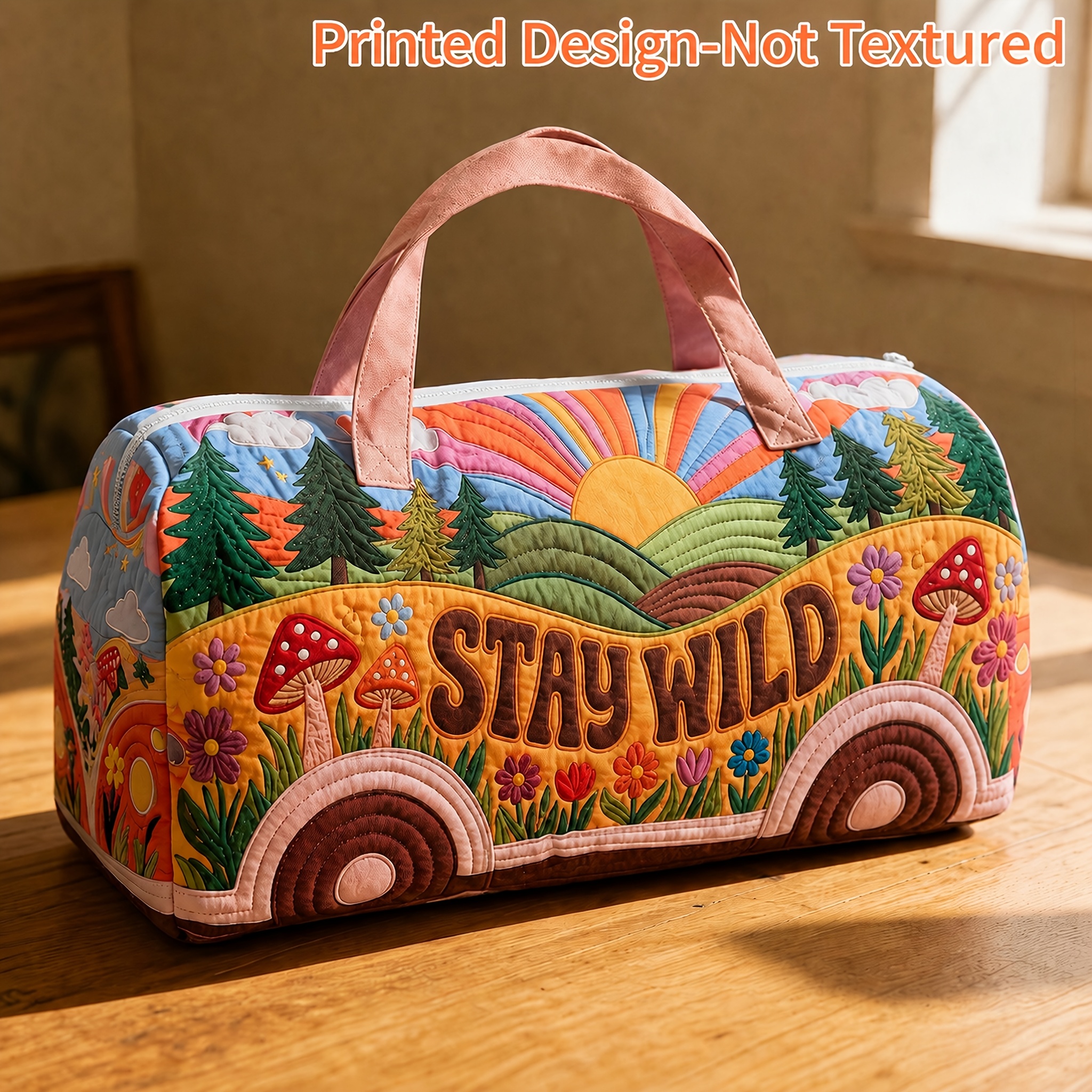 TEMU Printed Design â Not Textured Travel Bag Tote Bag Large Garment Storage Bag Daily Multi-functional Zipper Closure Vacation Travel Fashionable