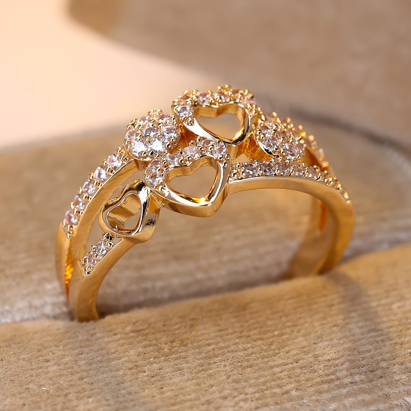 Women's Heart Promise Ring with Sparkling CZ - Copper Plating