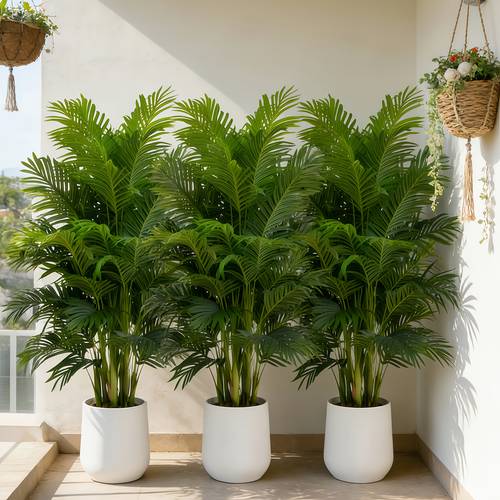 3pcs large leaf artificial plants palm trees for outdoor use decorative trees year round indoor outdoor potted plants wedding courtyard style faux shrubs