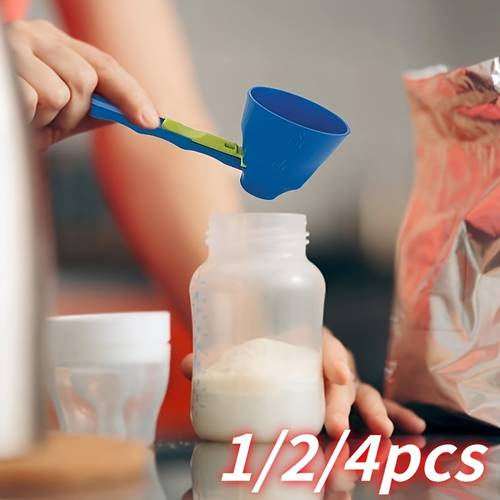 1 2 4pcs adjustable spoon protein powder funnel leak proof design suitable for sports drinks milk powder and supplements durable plastic kitchen tool free measuring coffee sliding spoon holder portable in random mixed colors