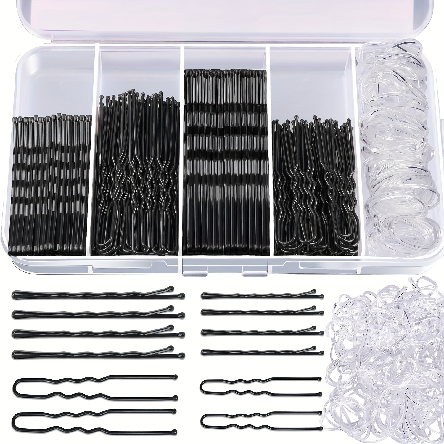 

300pcs Hair Pins Pins Black, Black Pins Hair Pins For Women And Clear Hair Bands Kit, Black Hair Pins For Buns 2" 2.36" And Black Pins 2" 2.75