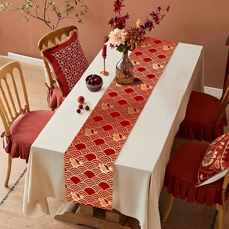 

1pc Elegant 2025 Chinese New Year Table Runner - Red & , Polyester, Machine-woven For Holiday Dining Decor, Dining Accessory|traditional Aesthetic|machinewoven Textile