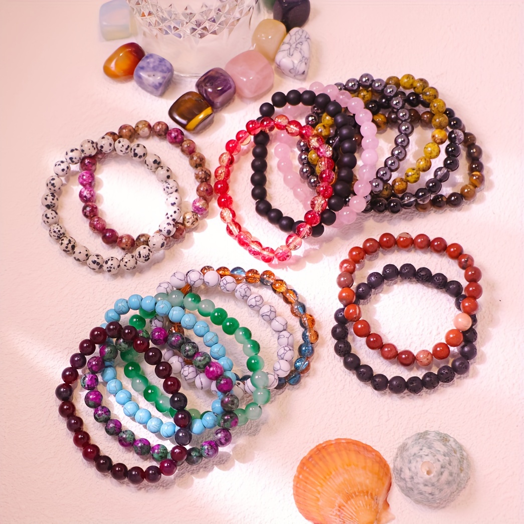 Natural Stone 8mm Bead Bracelets - Boho Vacation Style