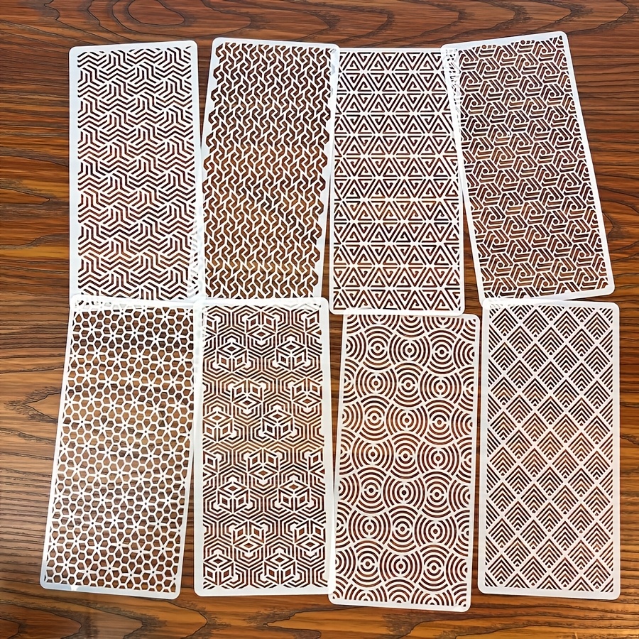 TEMU 8pcs Geometric Pattern Templates, 4.13 X 8.66 Inches Reusable Plastic Painting Stencils, Hexagon, Triangle, Circle, Wave Designs, For Art, Wood