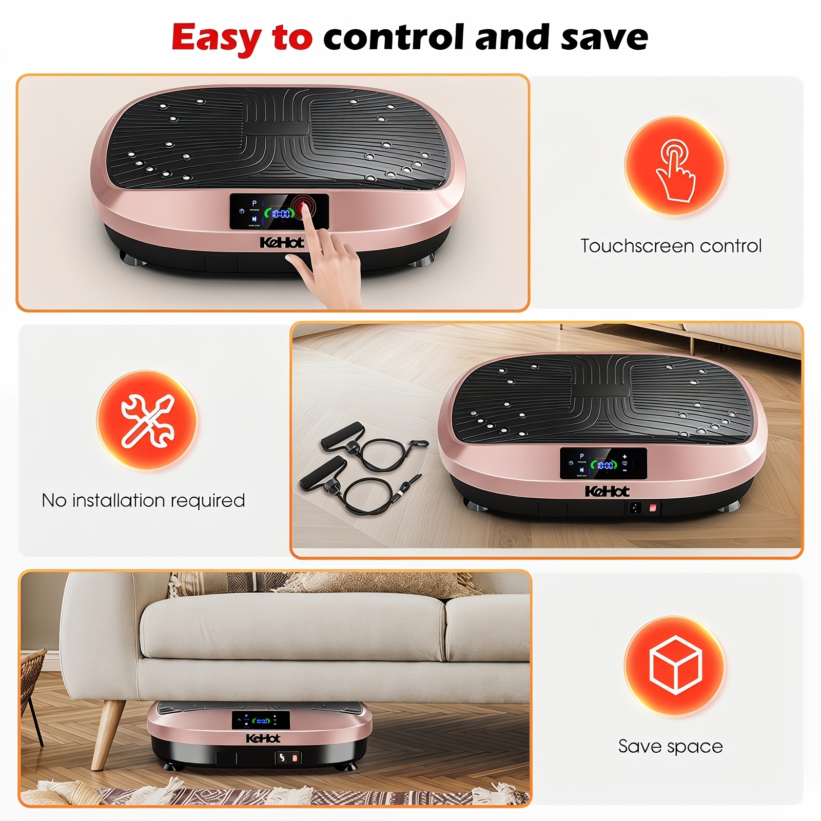 Smart Vibration Plate For Home Fitness, 120-speed Settings, Resistance Bands Included, Compact Workout Platform For Full-