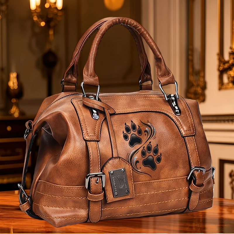 TEMU 1pc Women's Shoulder Bag, Fashion Daily Boston Bag With Classic Paw Print, Casual Versatile Large Capacity Top Handle Handbag For Women Daily