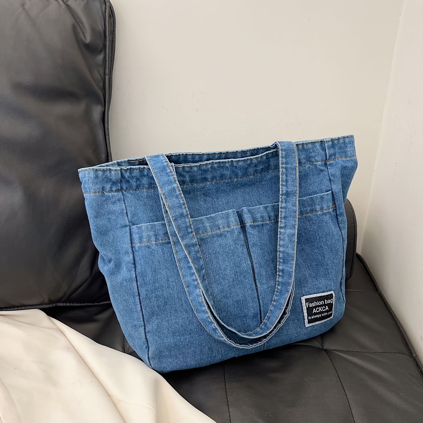 denim tote bag women fashionable casual lightweight shoulder
