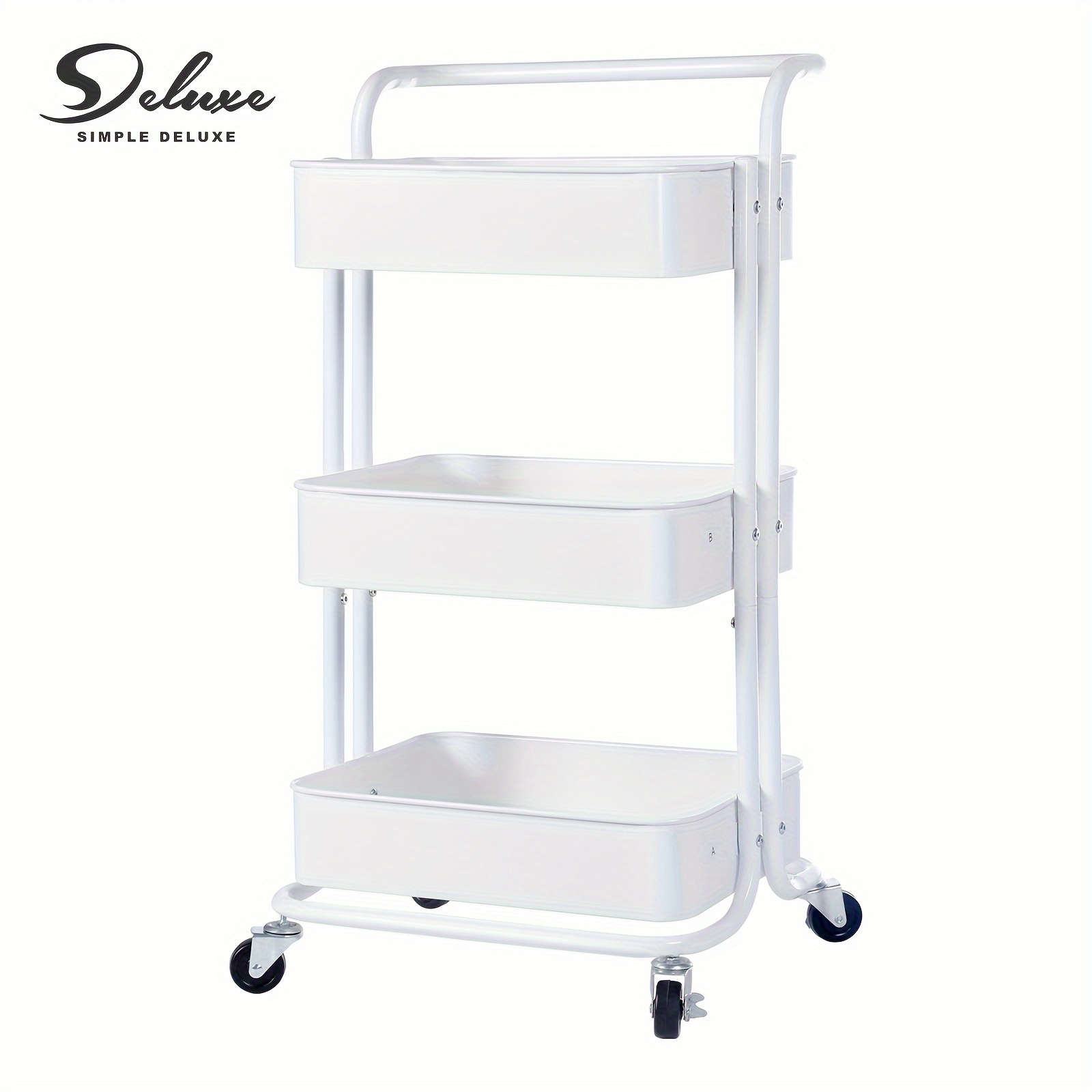 

3-tier Rolling Storage Utility Cart, Heavy Duty With Wheels And Handle, White