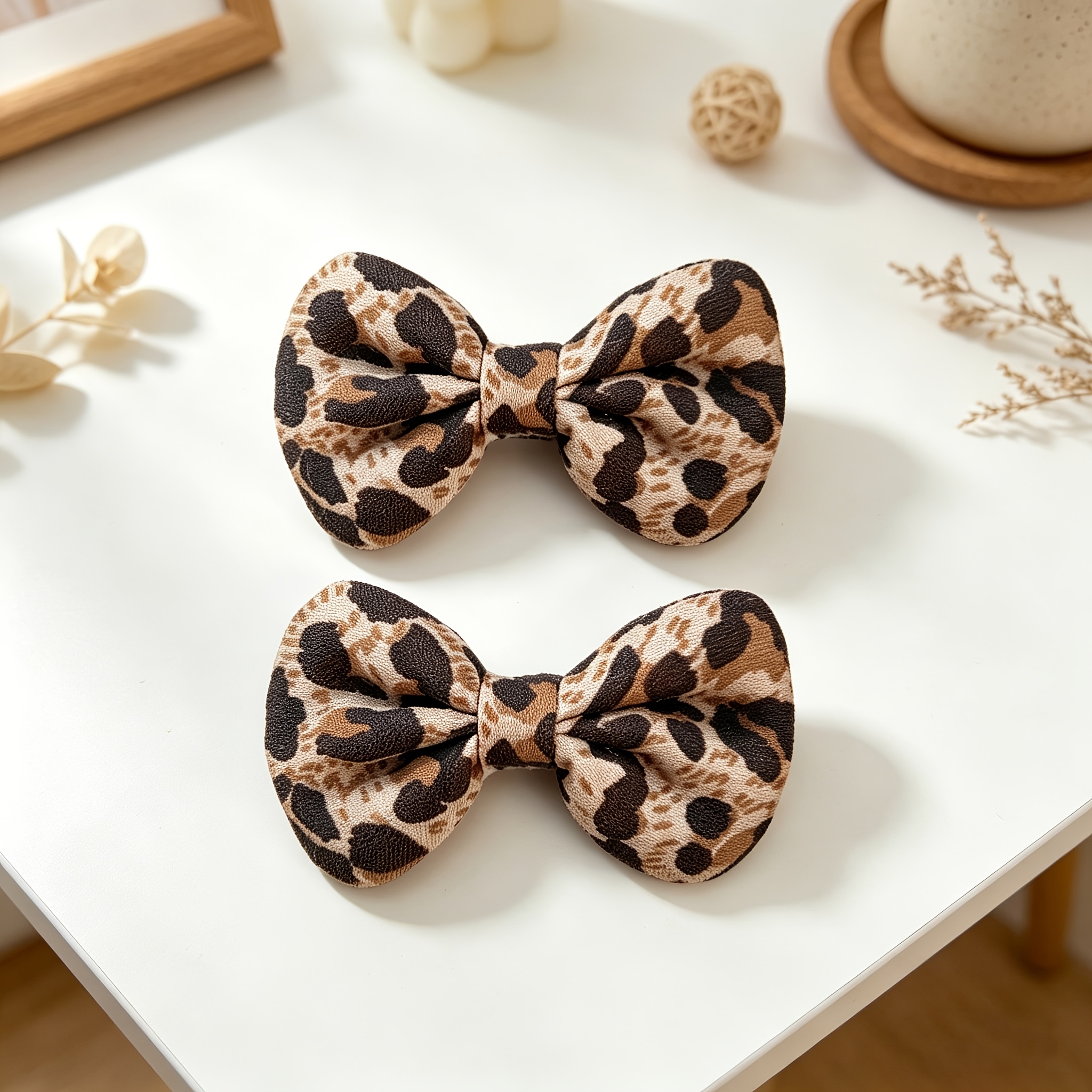 TEMU 2pcs Leopard Print Ponytail Bow Hair Clip, Cute Retro Animal Print, Back-to-school Hair Additions, Suitable For And Women' Wear, Versatile