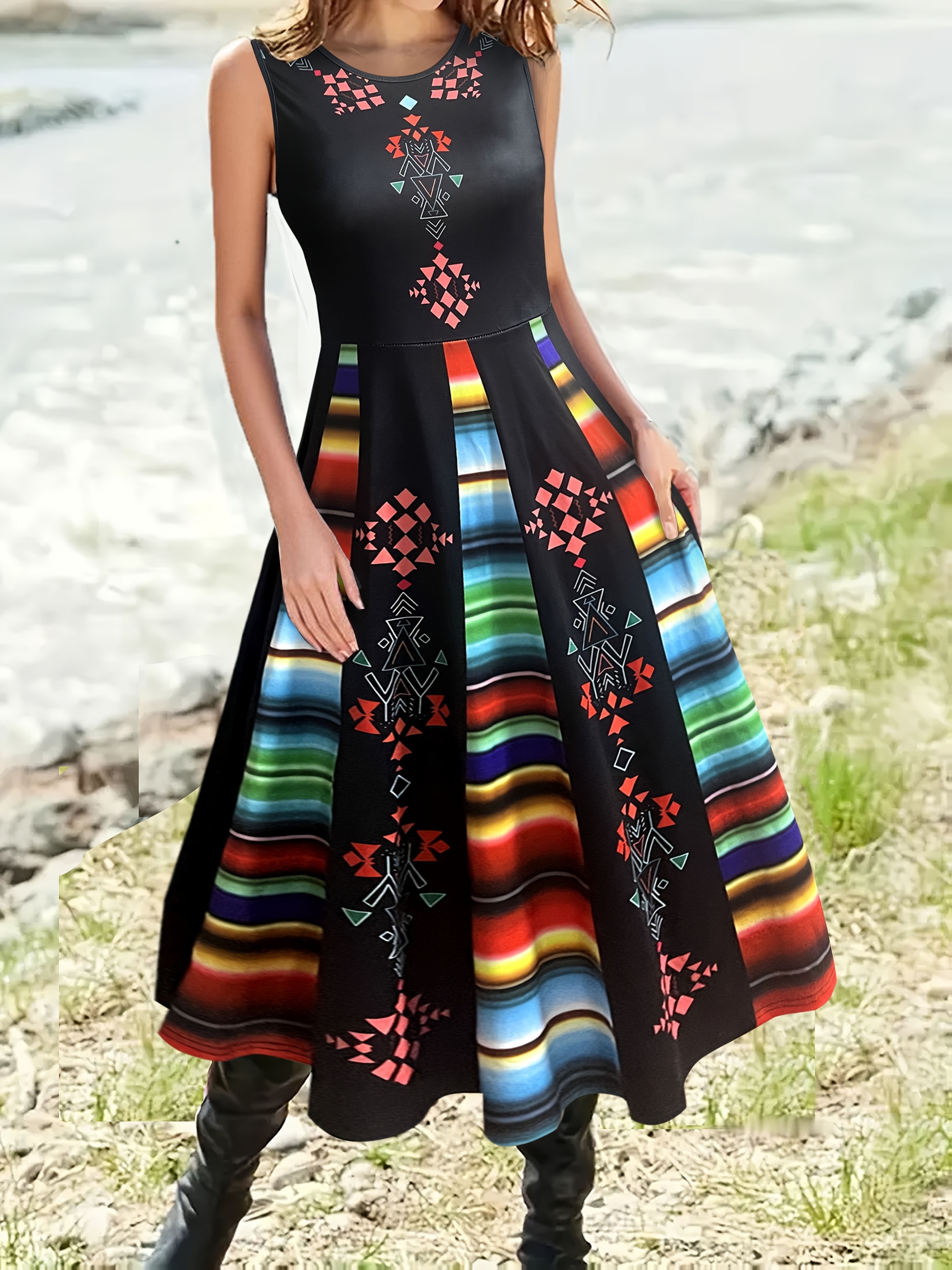 chinese dress ladies Acetate Faux Two-Piece Women Sleeveless Midi Dress