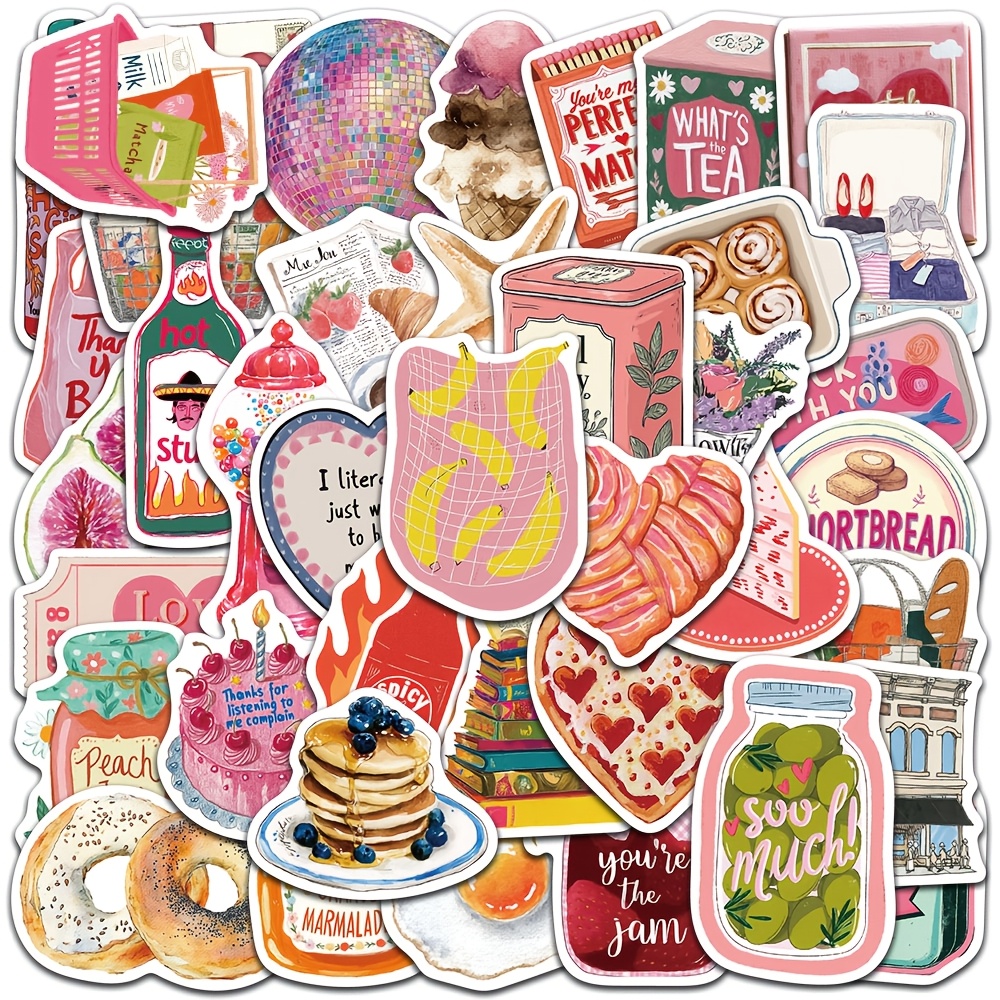 Image of 50 Colorful Cartoon Stickers Featuring , Fruit, And Food Aesthetics For Decorating Luggage, Guitars, Computers, Phones, And Thermoses