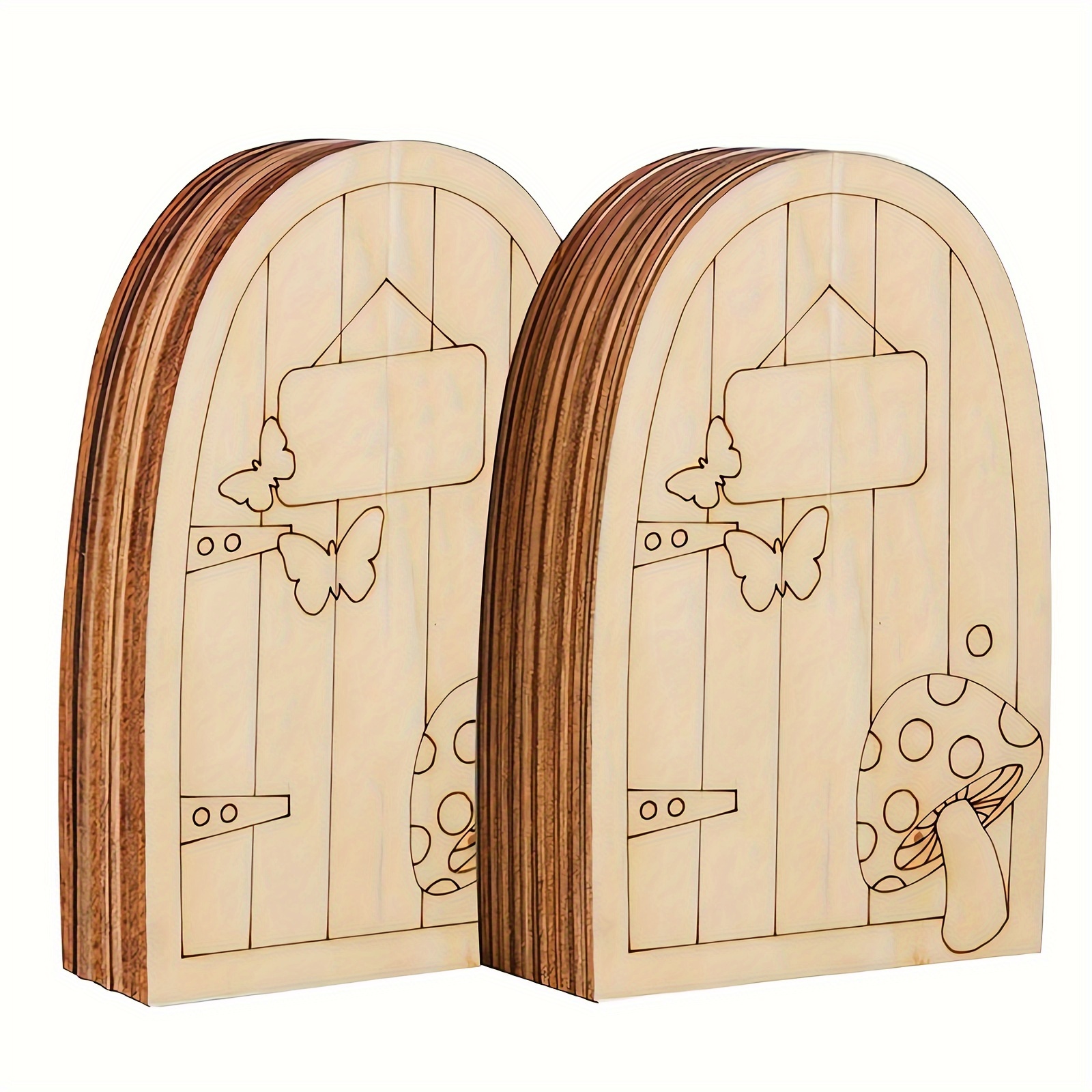

6/24pcs Wooden Fairy Door, Miniature Craft Ornaments, Cute Mini Door Wood Chips, Micro Landscape Decor Craft, Painting Home Birthday Wedding Party Decoration