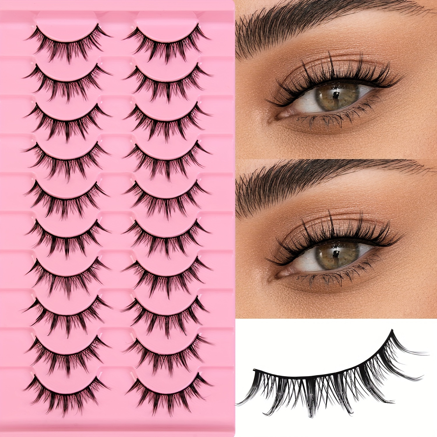 

10 Pairs Of Luxury, Super Realistic Artificial Mink Fur, D Eyelashes Cat Eye, Easy To Apply Design, Create Makeup, Suitable For Banquets, Parties, , Pure Handmade, Lightweight Design