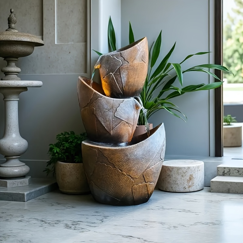 TEMU Large Floor-standing Fountain. 20 Inches High, With 3 Waterfall And Warm-colored Lights. Water Fountain Indoor. fountain Decor. room Or Home Decor