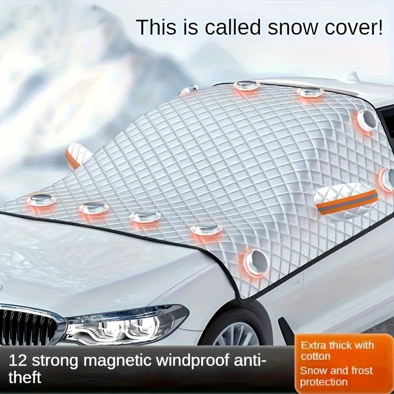 

Magnetic Windshield For Cars - Polyester Fiber, Universal Fit, Anti-theft Windproof With Mirror Covers, & Storage, Frost Guard Sunshade Protector