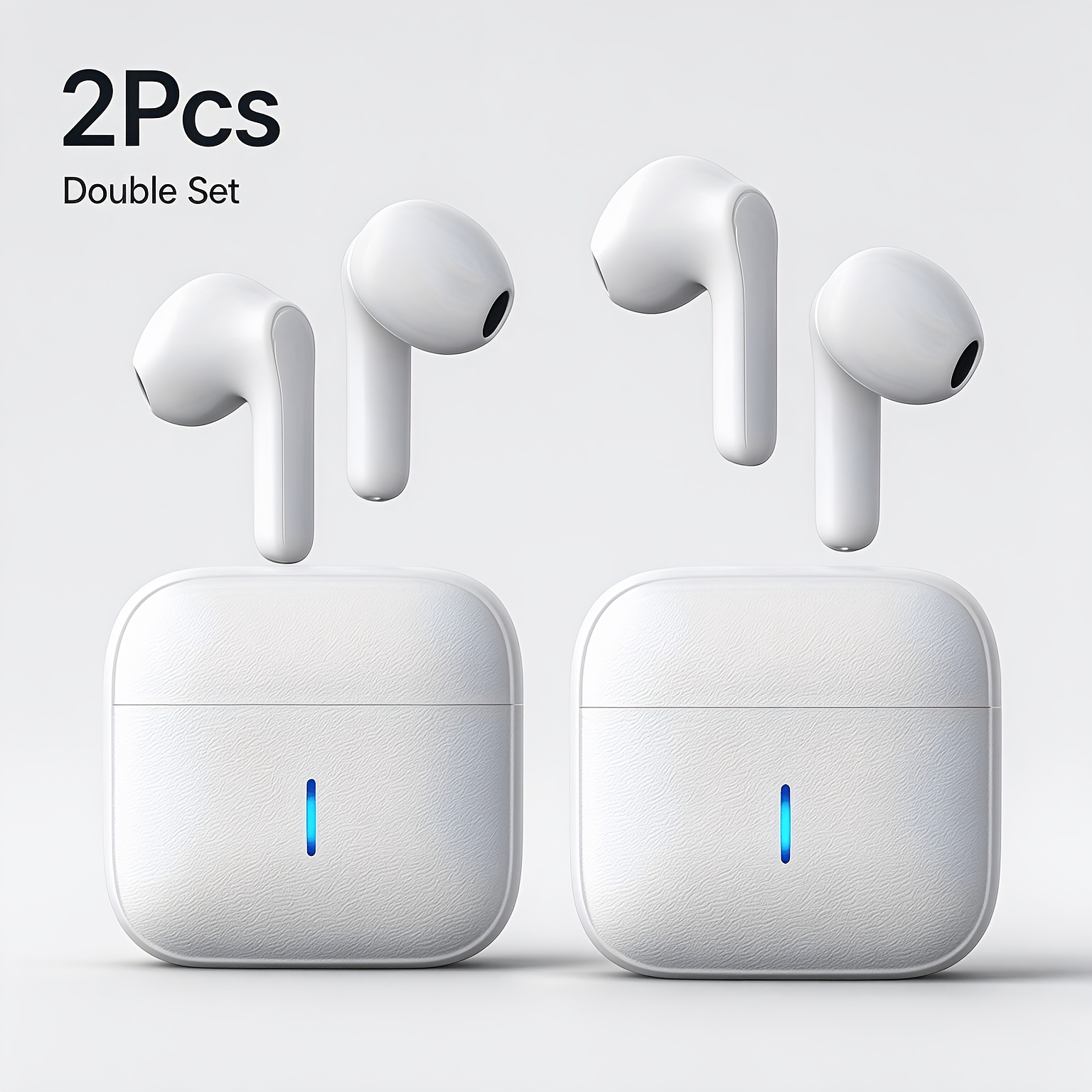 TEMU 2-pack True Wireless Semi-in-ear Earbuds, 2026 New Tws 9d Hifi Stereo Headphones, Hd Call, Couple Earphones, Compatible With Iphone And