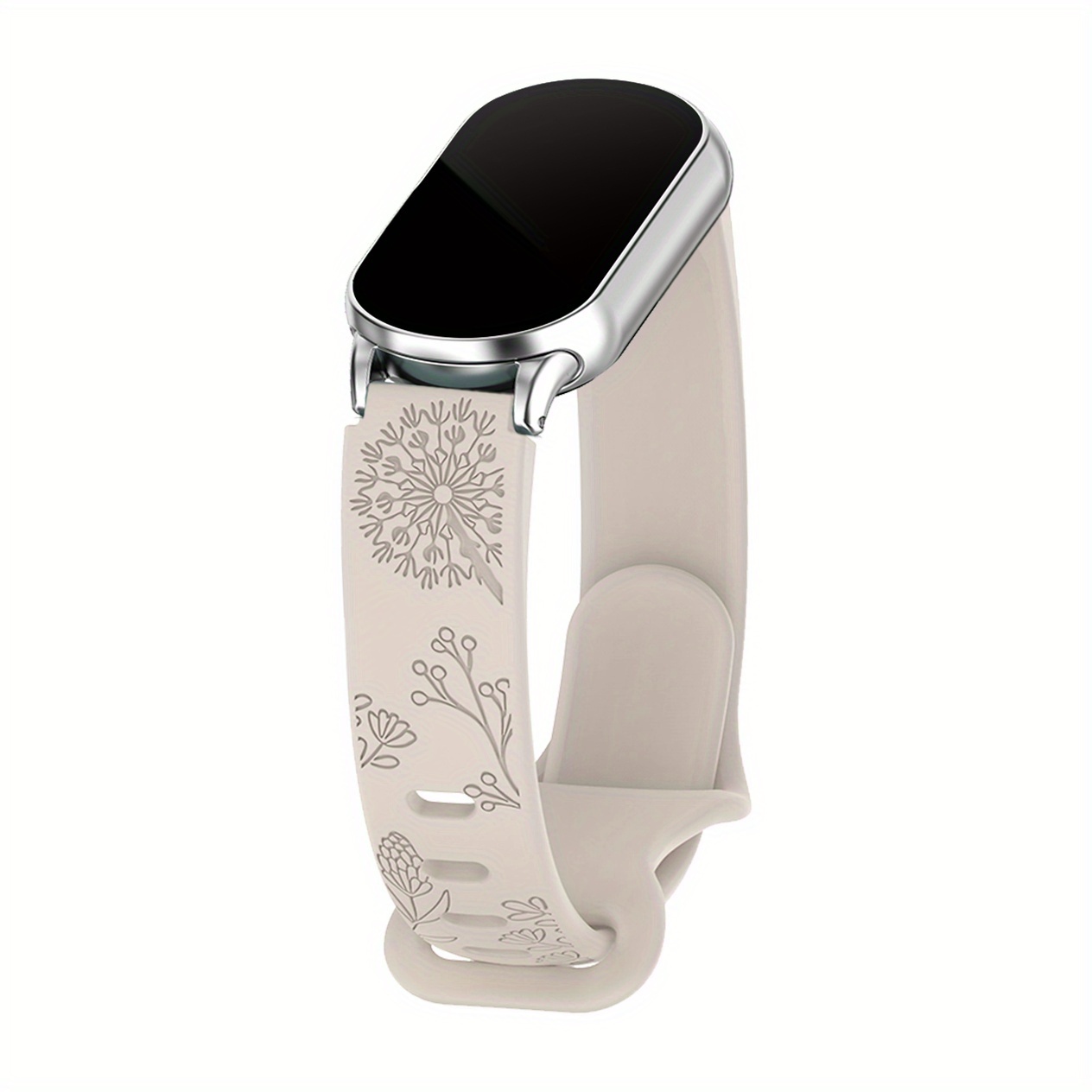 E-shop Kompatibel mit Xiaomi Smart Band 10/9/8/NFC Armband – Weiches Silikon-Armband mit Löwenzahn-Blumen-Gravur, wasserdicht, atmungsaktiv, bequemes