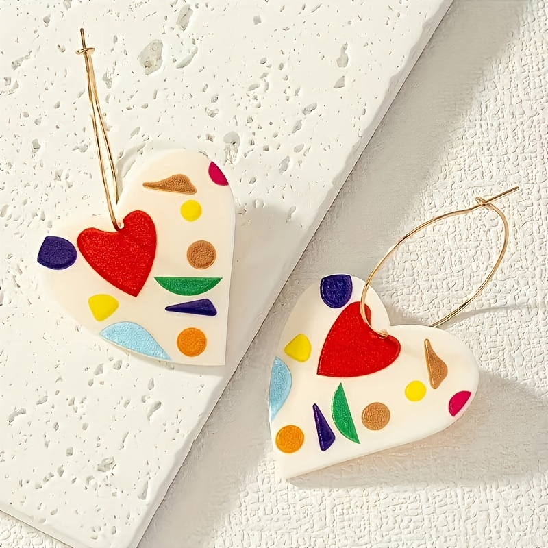 TEMU 2pcs Creative Heart-shaped Geometric Artistic Versatile Women's Fashion Drop Earrings, Suitable For Valentine's Day Gifting, Parties, And Daily