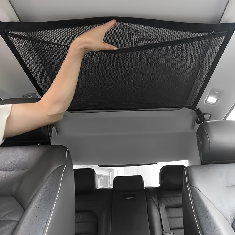 TEMU Versatile Car Ceiling Storage Bag With Durable Zipper - Adjustable Mesh Organizer For Suvs, & Autos - Space-saving Design For Tidy Family Trips