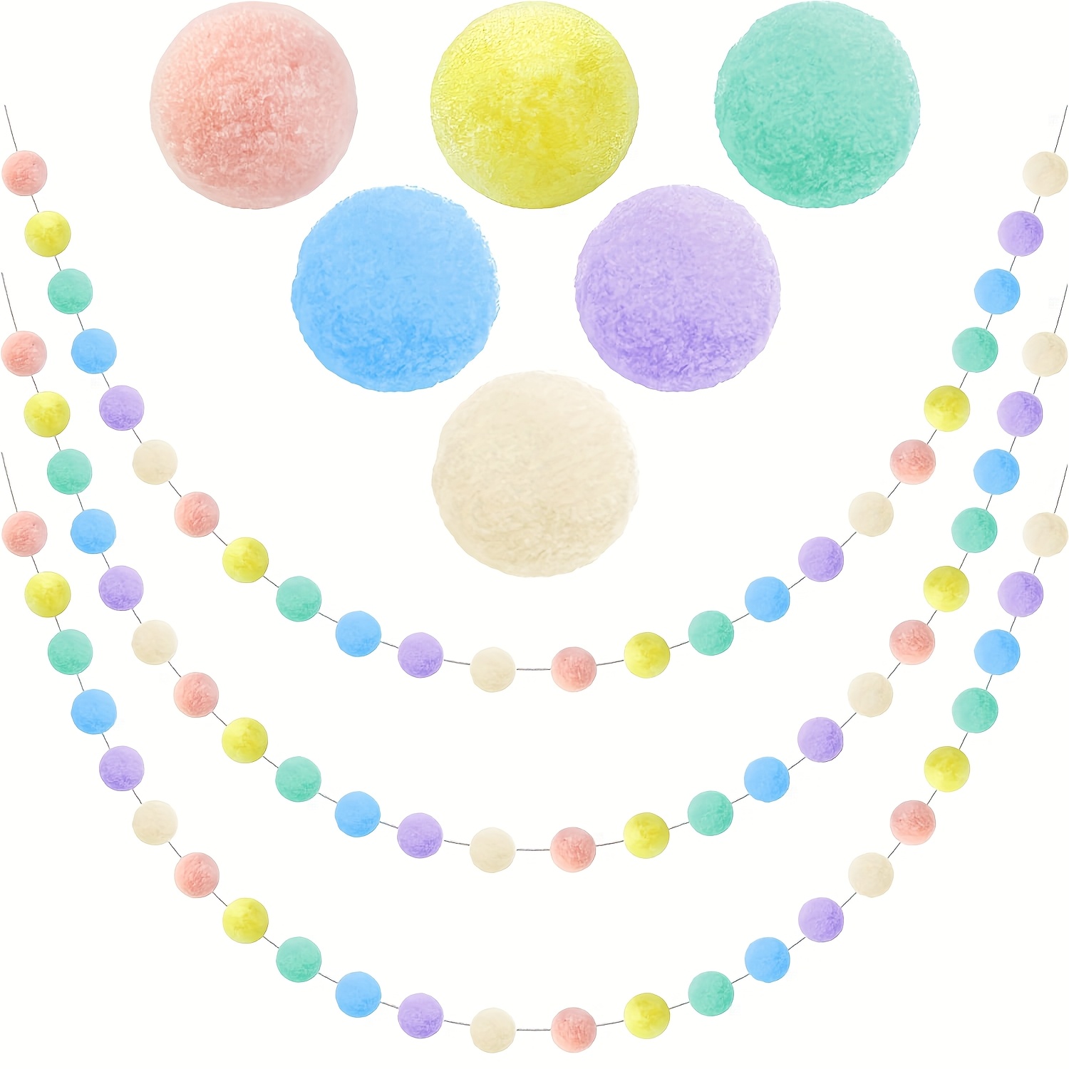 

1pc Pastel Pom Pom Garland - Felt Ball Hanging Decorations For Easter, Indoor Home Wall Art, No Electricity Needed, Featherless, , Party Supplies, Decorations For Home