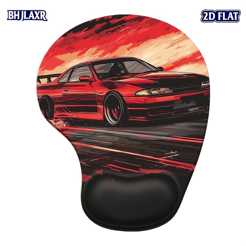 TEMU 1pc 2d Sports Car Silicone Wrist Support Mouse Pad (8.98x7.56in) - Ergonomic Pu Anti-slip, Washable & Durable, Great For Home, Office & Car