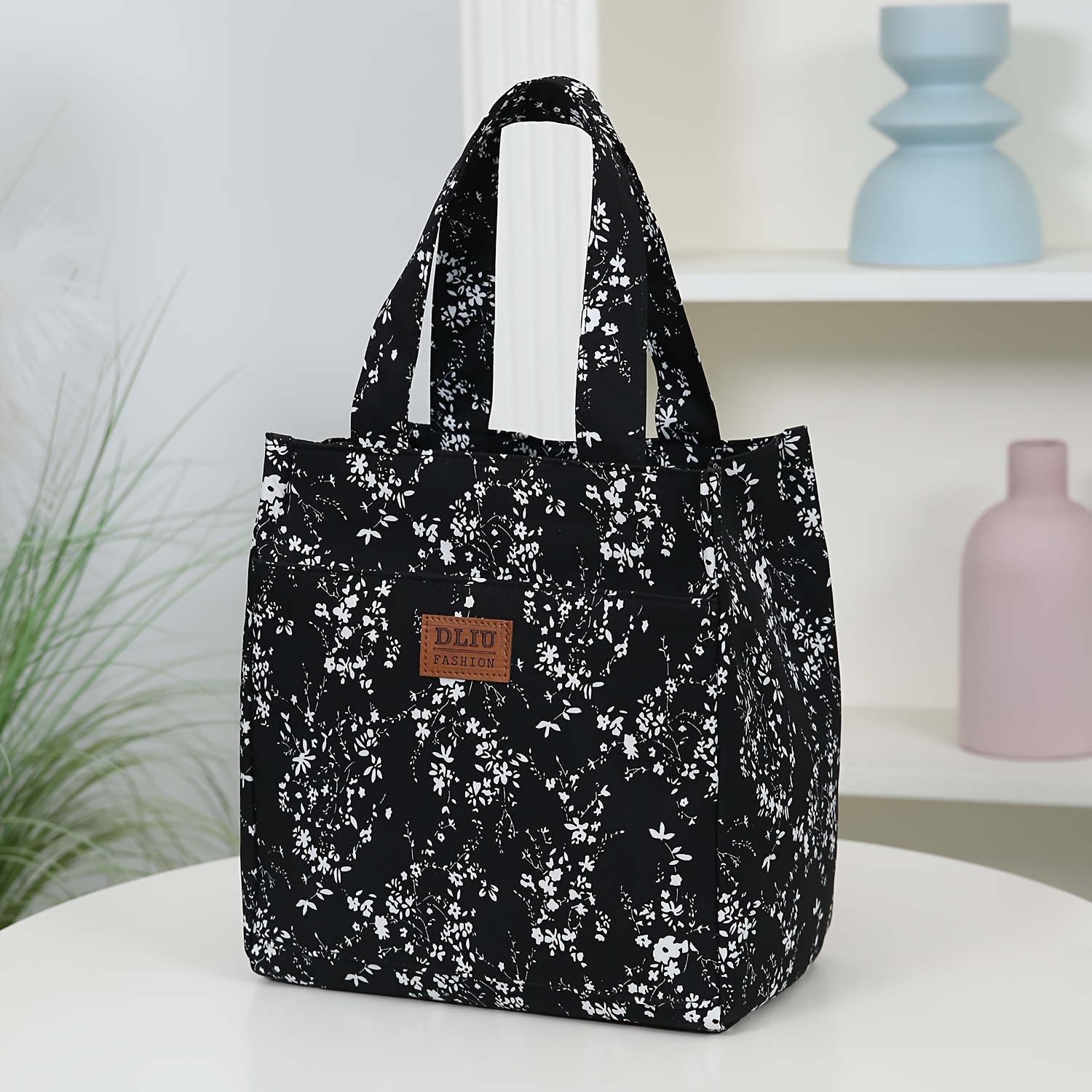 TEMU New Arrival, Thickened Fabric, Fashionable, Easy, Floral Pattern, Semi-closed Design With Zipper And Front Zipper Pocket, Suitable For Shopping