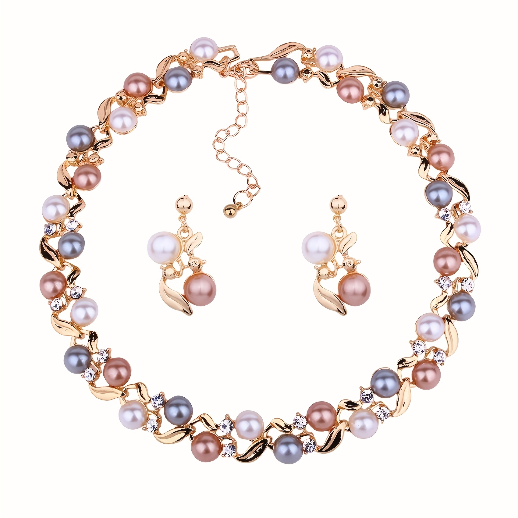 TEMU 3pcs/set Jewelry Sets Women Elegant Pearl Pendant Necklace Stud Earrings Wedding Dress Bridal Jewelry Set