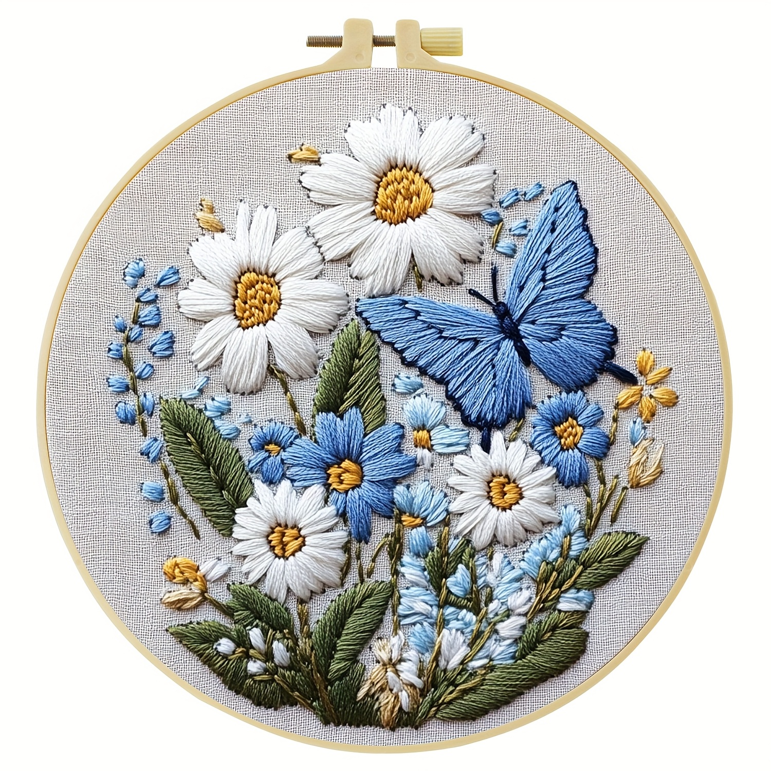 TEMU 1pc Embroidery Kit, 20x20cm/7.9x7.9inch, Blue And White Flowers, Handmade Diy Embroidery Kit, Suitable For Diy Embroidery Lovers For Adult