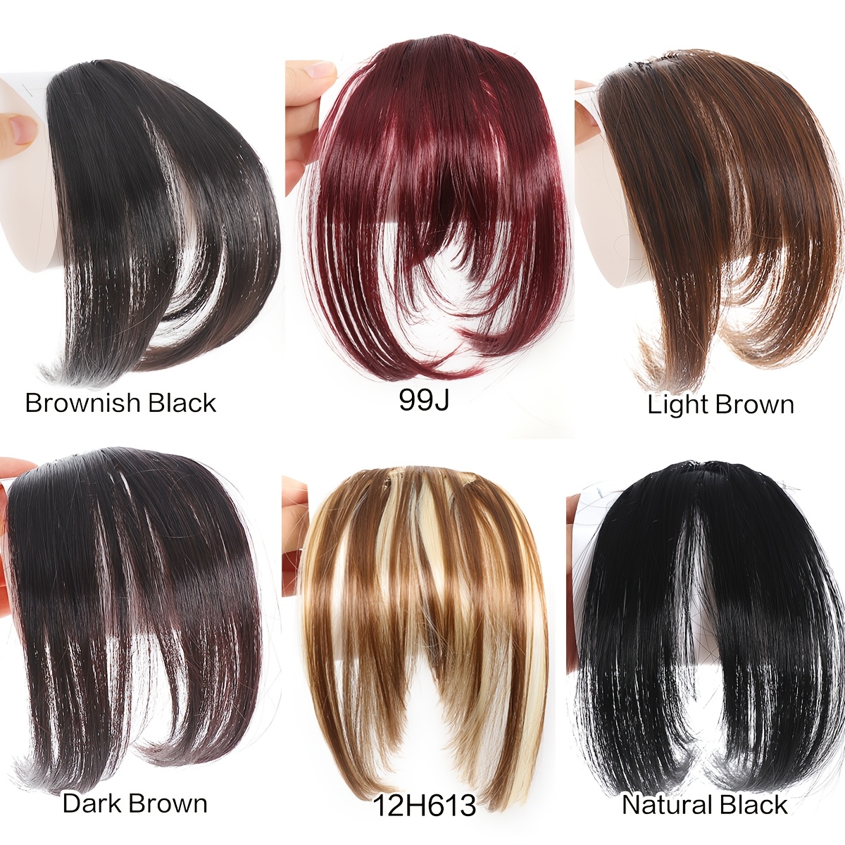 chic look elegant brown blonde clip in bangs wig for women fluffy synthetic hair with   fringe high temperature resistant versatile styling options short hair wig details 2