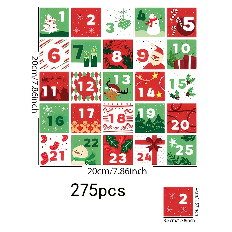 TEMU 125pcs/275pcs Elegant Cartoon Christmas Gift Label Stickers, Advent Calendar Number Stickers, Christmas Calendar Number Paper Stickers Gift