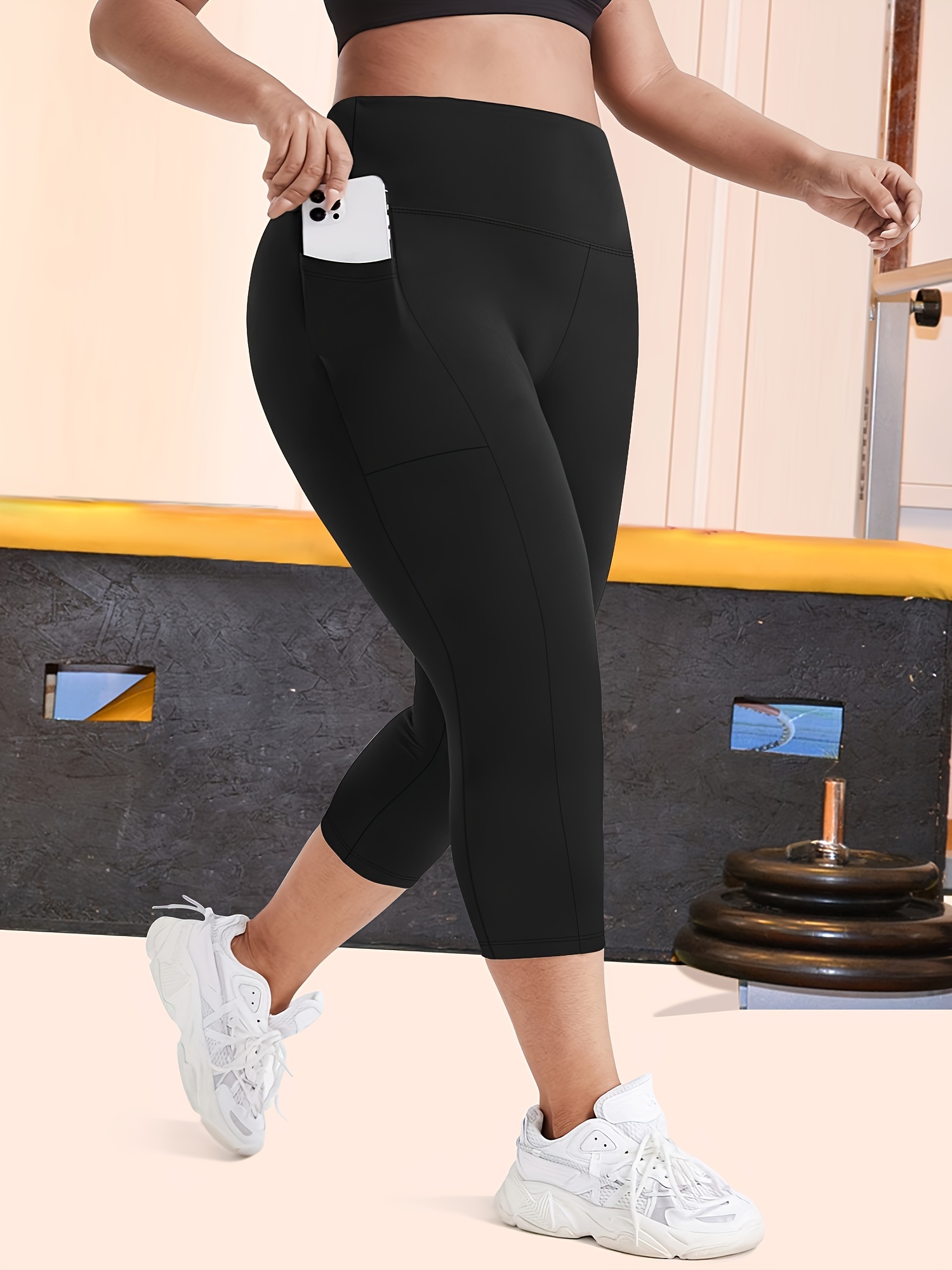 Plus Size High-Waisted Leopard Print Capri Pants with Side Pocket - Stretchy Casual Skinny Jeans for Spring/Summer/Fall, Casual Wear|Leopard Print Pants|Stretchy Fabric