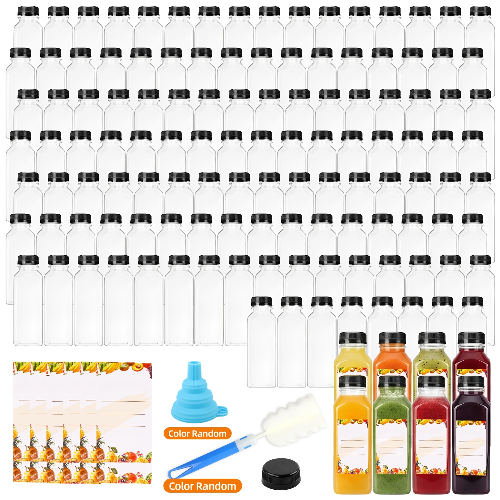 TEMU 128pcs Plastic Juice Bottles With Caps, Refrigerator Juice Container With Lid, Reusable Container And Clear Beverage Bottle Can Hold Juice,