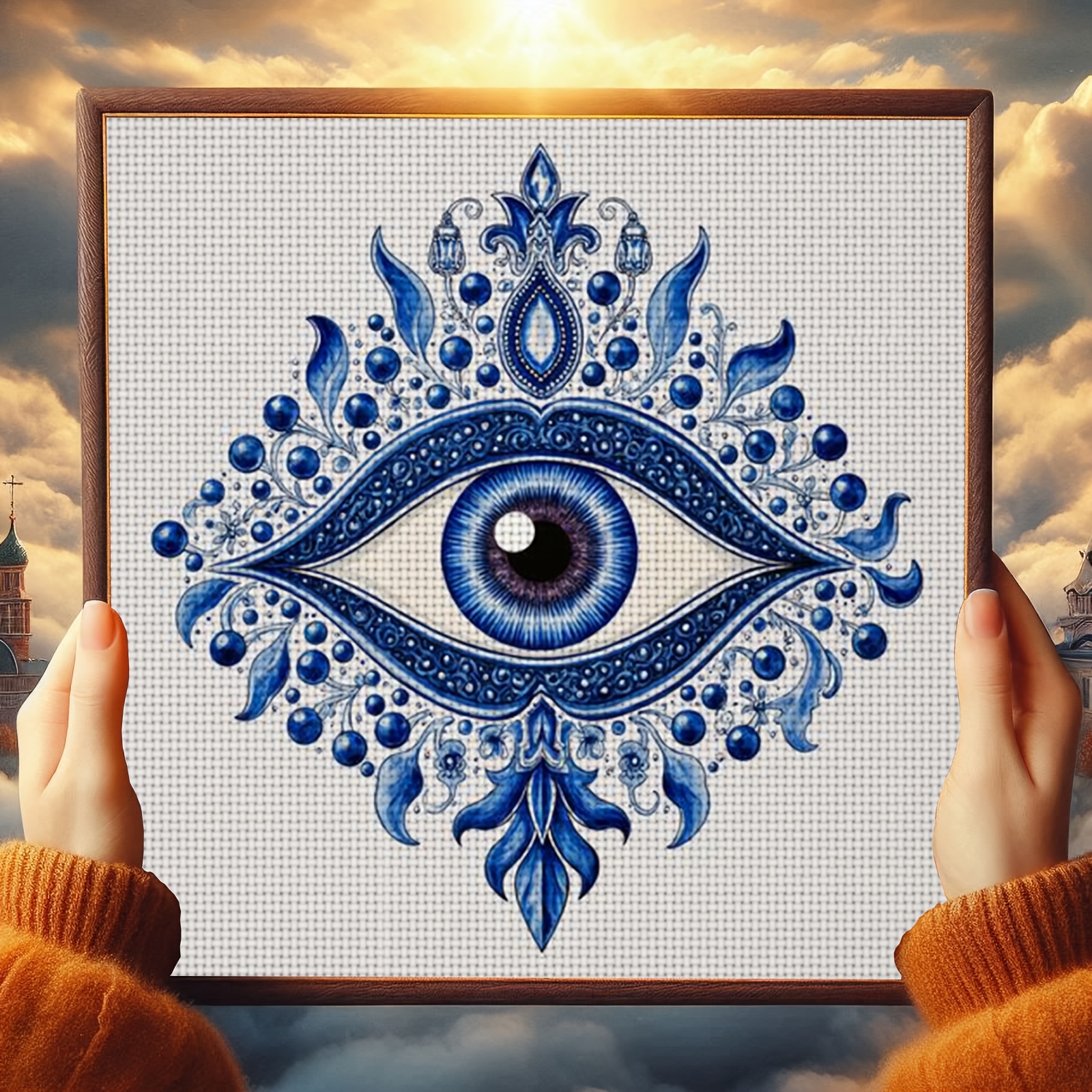 Cross Stitch Kit, Blue Eye Decorative Pattern for Beginners