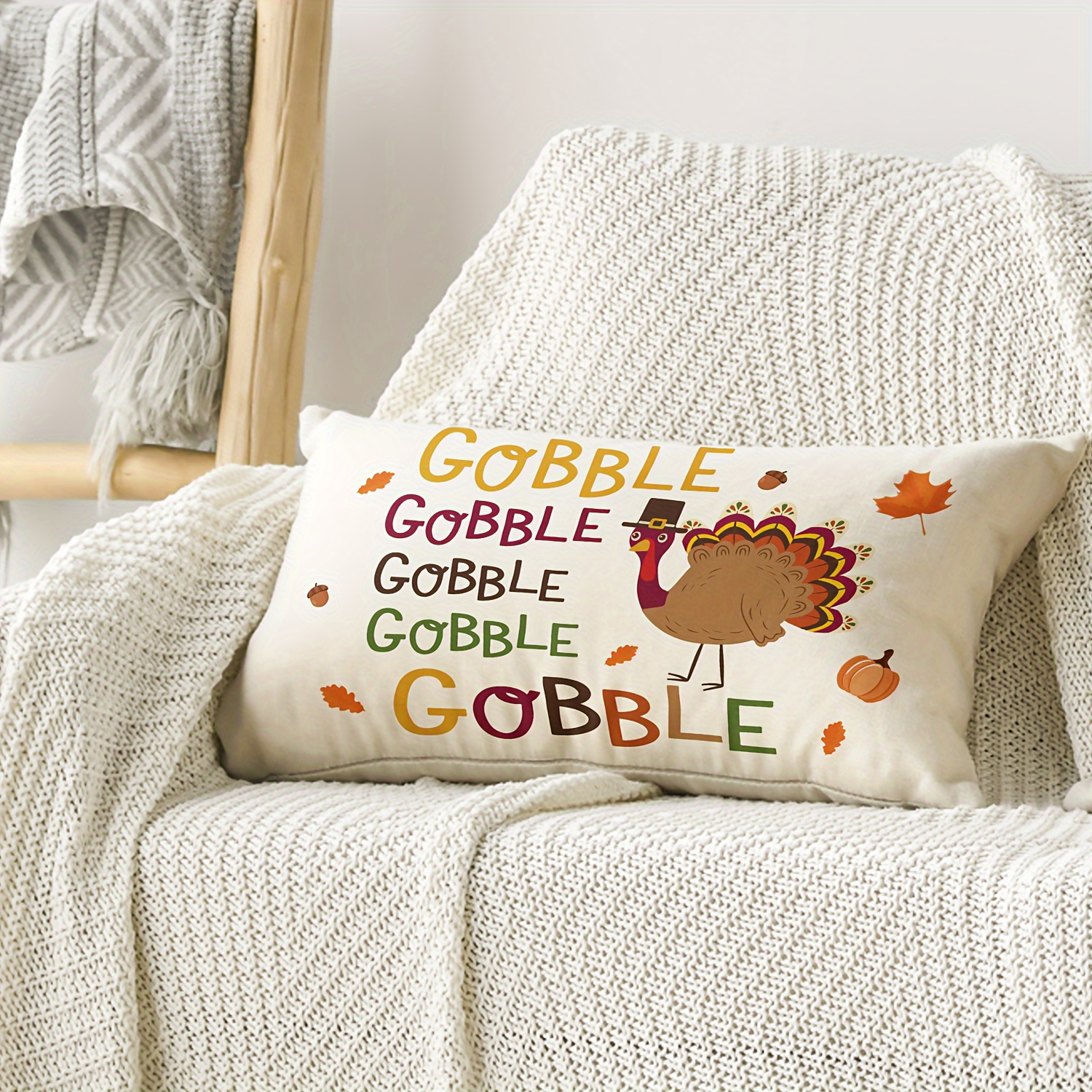 

Sm:)e Thanksgiving Turkey Throw Pillow Cover, 12 X 20 Inch Fall Holiday Decoration For Sofa Couch