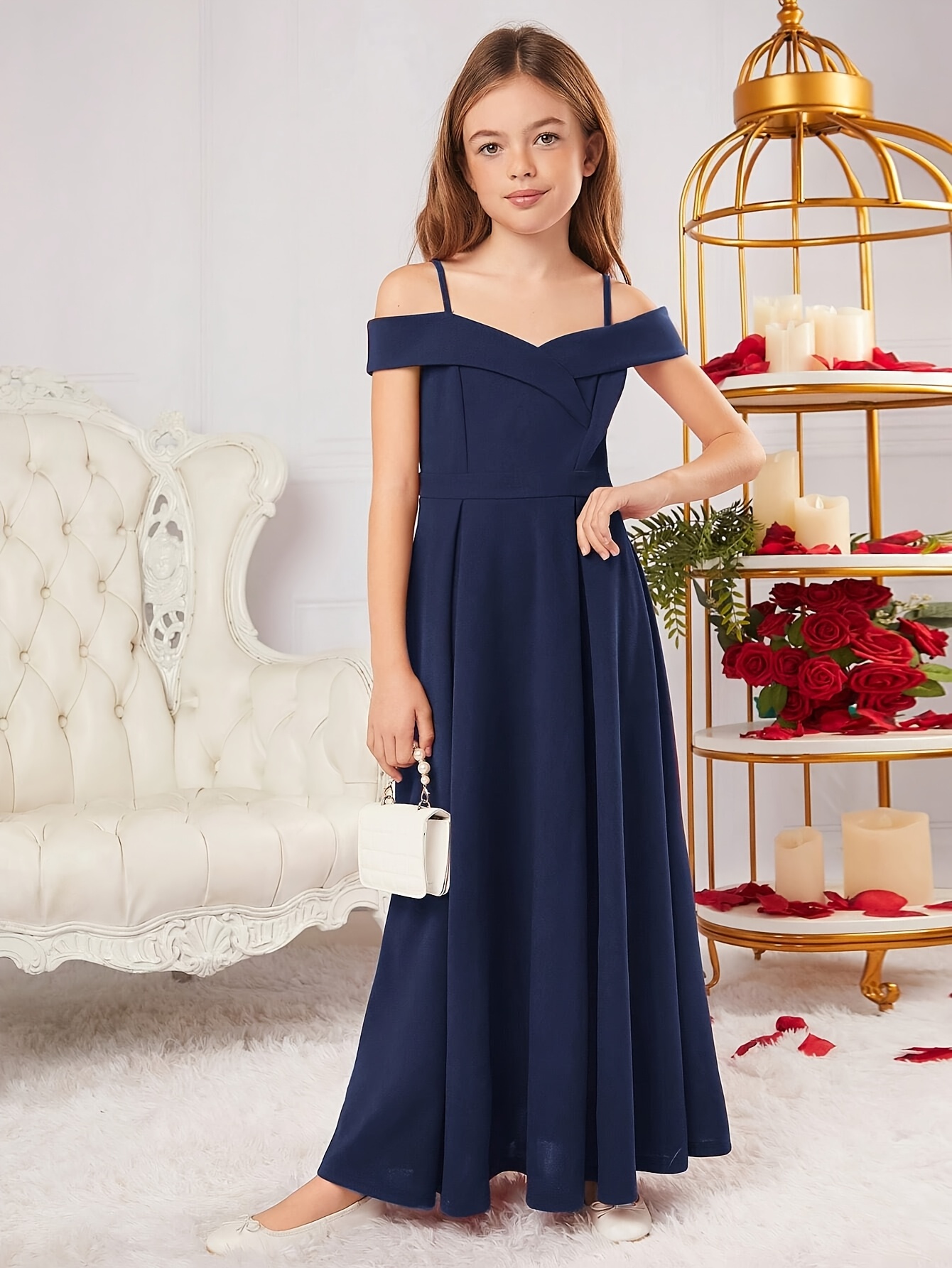 *' Woven Navy Blue Long Suspender Dress * Parties, Banquets, and Playtime.  Ideal as a Holiday Gift or Birthday Present, This Fashionable and Elegant  Sweet Academic-style Suspender Dress