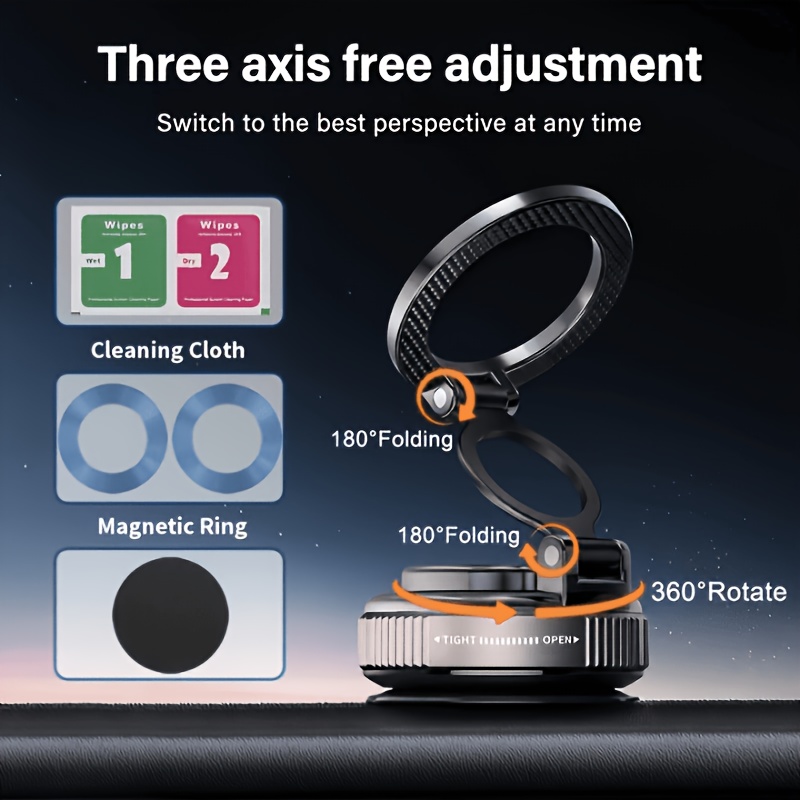 Image of 360° Rotating Magnetic Phone Holder, Foldable And Retractable, Suitable For Iphone 17/16/15/14/13/12, Abs Material, 28+lbs Strong Suction Vacuum Phone Holder