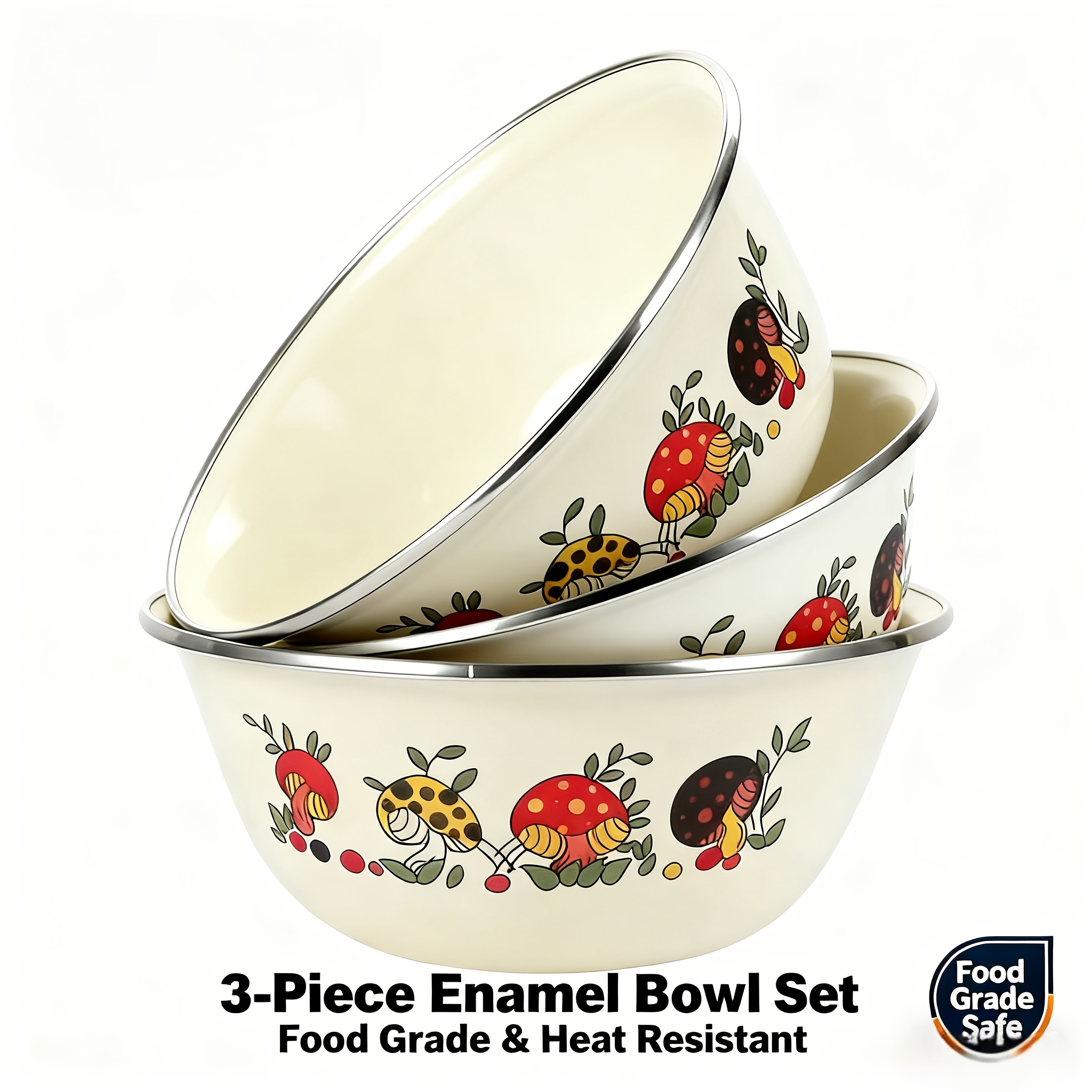 TEMU Durable Enamel Bowls Set, Vintage - Chip-resistant Round Food Storage For Fruits, Veggies & Snacks, Dishwasher Safe & Reusable, Ideal For School, Camping, Picnic, Christmas & Easter Gifts