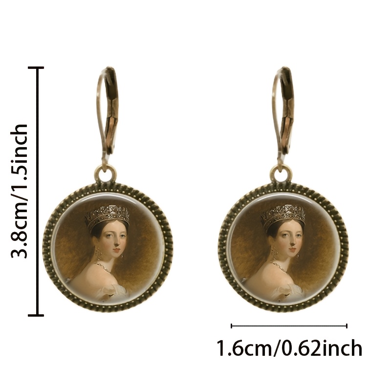 2pcs Teal Classic Pendant Earrings Set, Crowned Woman Design