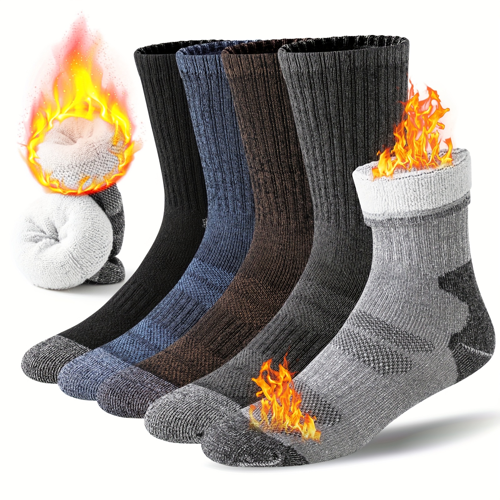 TEMU 5 Pairs Of Thermal Merino Wool Hiking Socks Designed For Winter Boots, Suitable For Men And Women