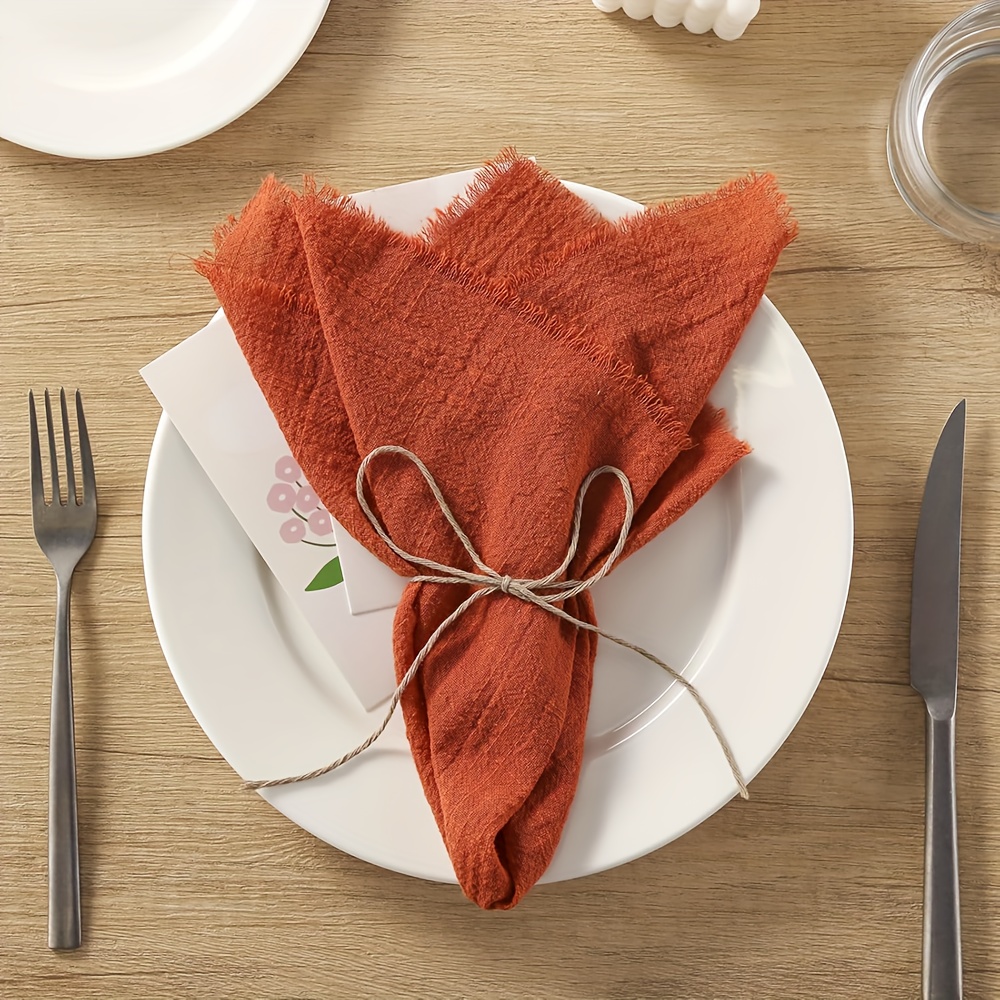 10pcs Servilletas de Gasa 12.6x12.6 pulgadas al por Mayor, Toallas de Tela  para Mesa de * de Boda Navideña Decoración Retro Hechas a * con Borlas, image size:1000x1000