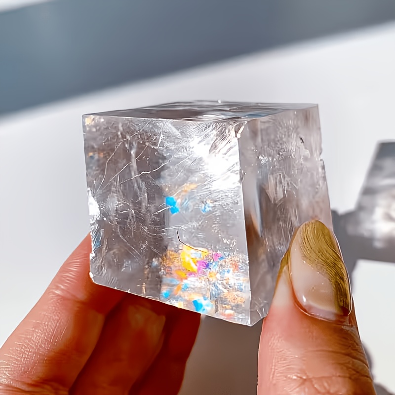 TEMU 1 pieza de cristal de calcita óptica natural brasileña - de piedra de hielo transparente, piedra de cristal bohemia con ópticas, regalo de