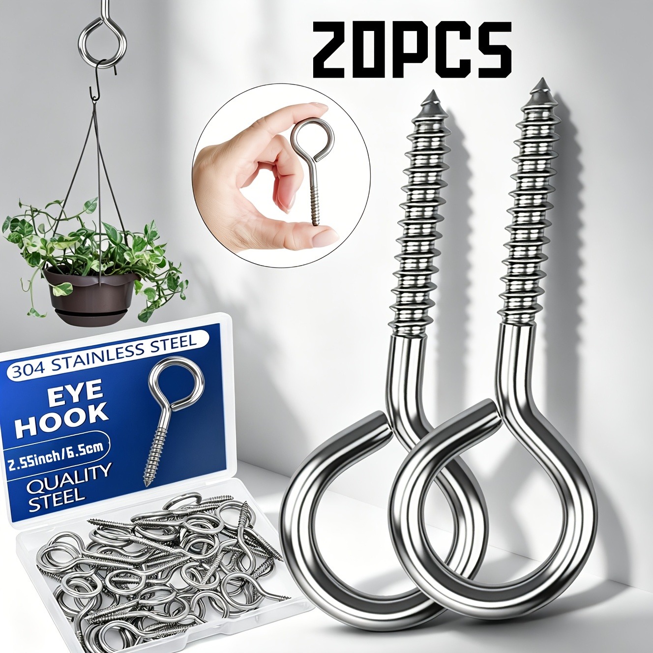 TEMU Self-tapping Eye Screws - Heavy-duty Wall-mountable Screw Eyelets With Loops, Suitable For Hanging Plants, String Lights, Decorations, / Use,