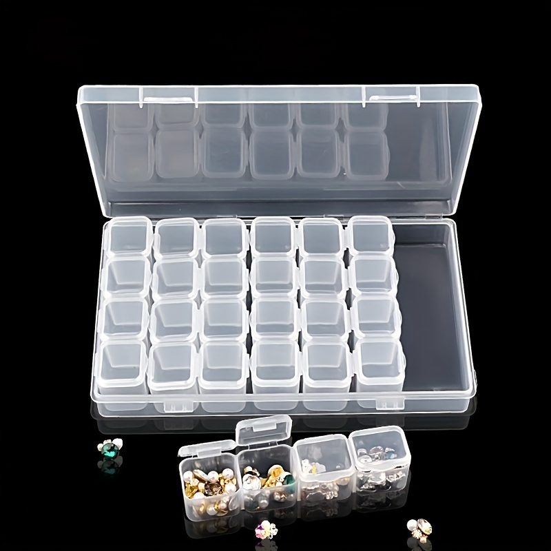 

28 Grids Clear Rhinestone Boxes Plastic Organizer, 5d Nail Art Accessories Containers For Art Craft, Nail Rhinestone, Bead, Seed Storage
