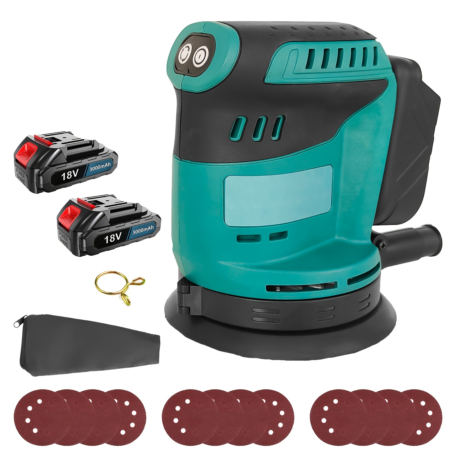 Image of 400w Cordless Random Orbit Sander, Compatible With Makita 18v Lithium-ion With 2 X 3.0ah Batteries, Professional Polishing For Wood, Polishing, Sanding With 12 Sandpapers