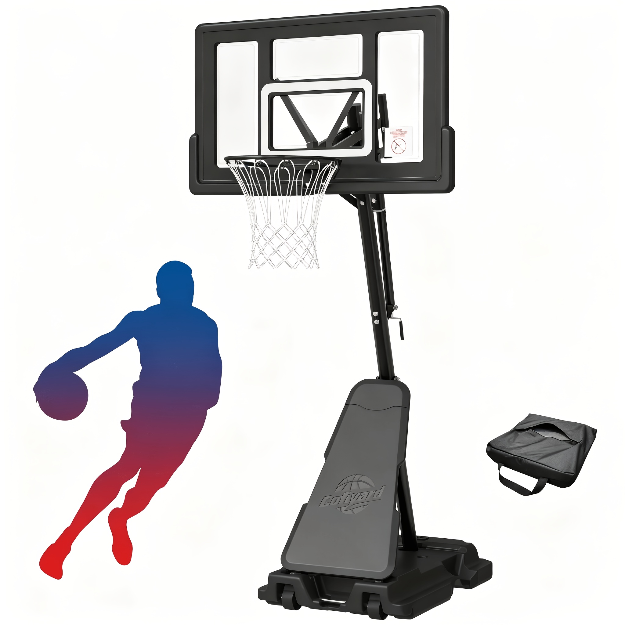 TEMU Basketball Hoop Outdoor With 44 Inch Shatterproof Backboard, 5.25-10ft Height Adjustable Basketball Hoop Goal System With Portable Wheels For