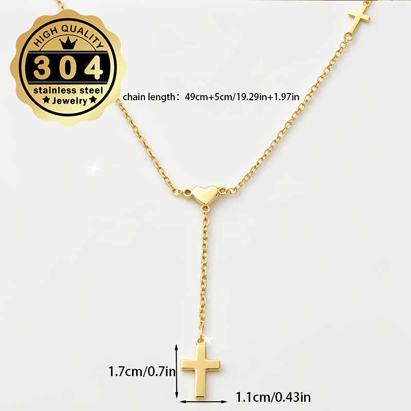 Women's Heart Cross Y-Shaped Necklace, Stainless Steel
