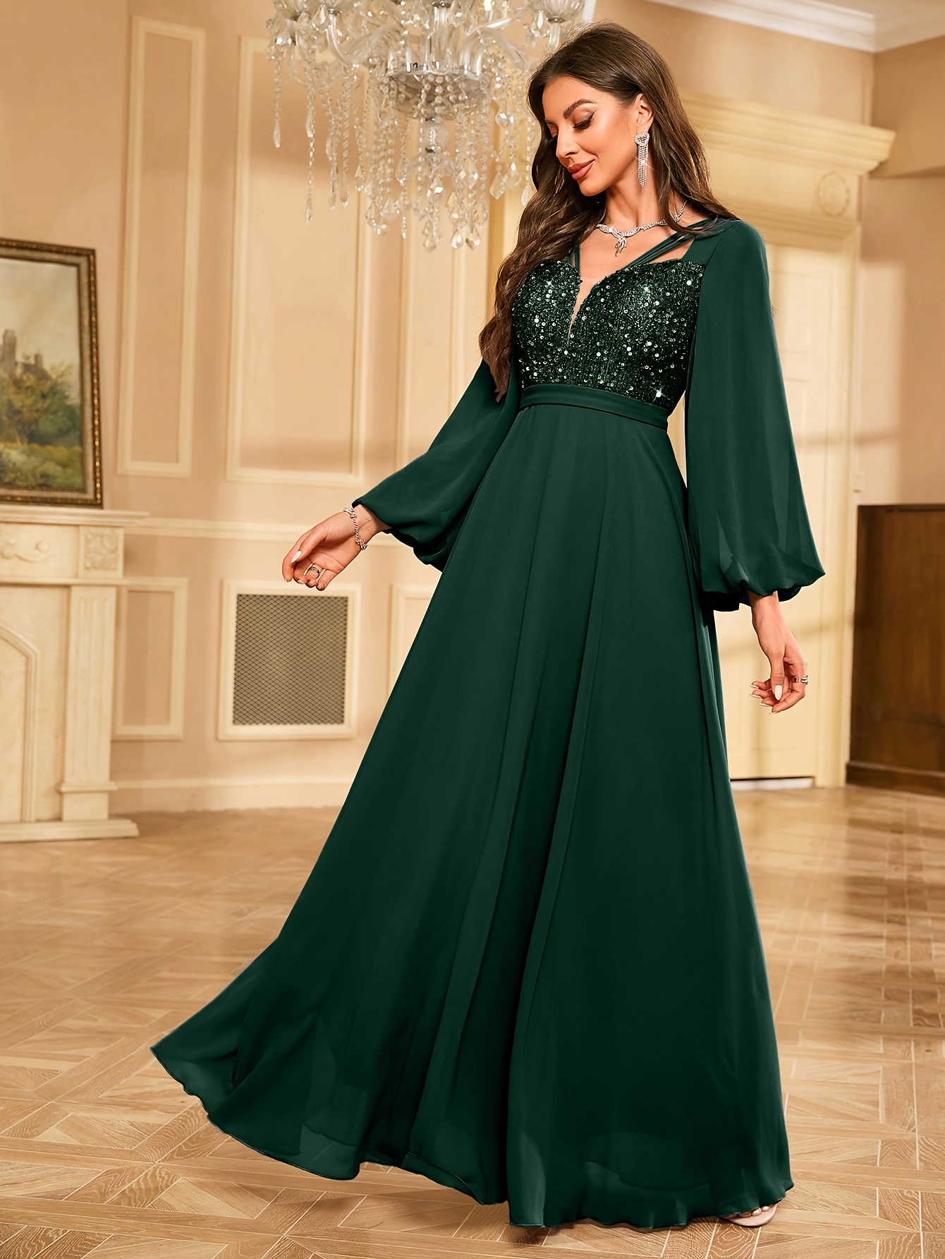 slim fit dress slacks Zapakasa Women Wedding Guest Dress Dark Green Spaghetti Straps Mermaid Evening Dress, Dark Green / US12 main image 1